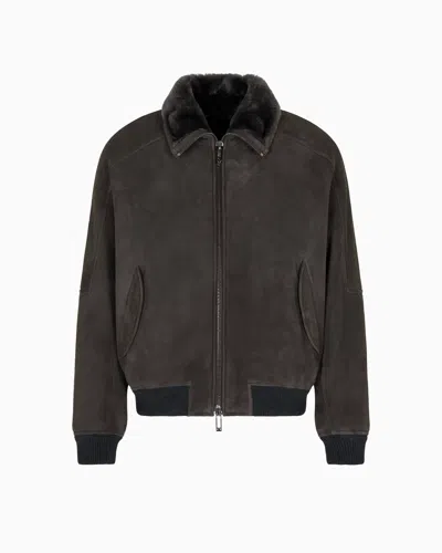 Emporio Armani Asv Loose-fit Lamb Suede Shearling Blouson In Green
