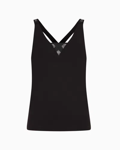 Emporio Armani Asv Loungewear-tanktop Aus Iconic Bio-baumwolle Mit Logo-band In Schwarz