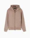 Emporio Armani Asv Lyocell-blend Bonded Jersey Zip-up Sweatshirt With Hood In Sand