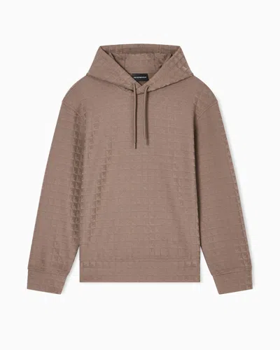 Emporio Armani Asv Lyocell-blend Jacquard Jersey Hooded Sweatshirt With Repeated Eagle Motif In Brown
