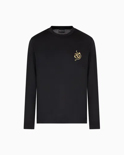 Emporio Armani Asv Lyocell Blend Jersey Jumper With Lunar New Year Embroidery In Black