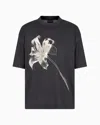 Emporio Armani Asv Lyocell Blend Jersey Oversized T-shirt With Lily Print In Blue
