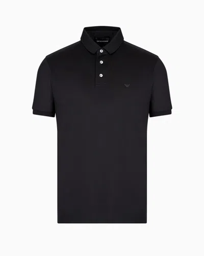 Emporio Armani Tencel-blend Jersey Polo Shirt With Logo In Black
