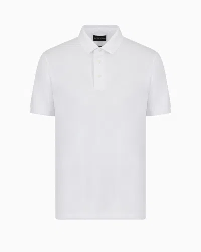 Emporio Armani Tencel-blend Jersey Polo Shirt With Micro Eagle In White