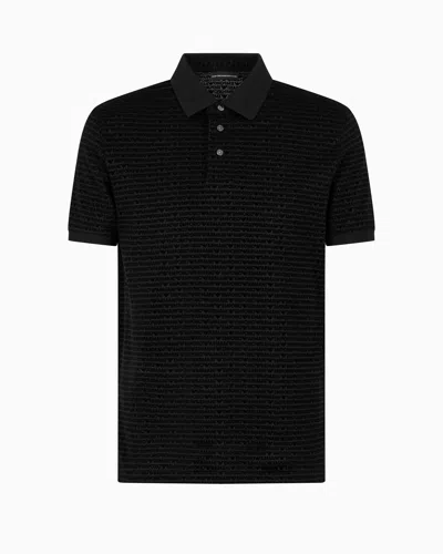 EMPORIO ARMANI ASV LYOCELL-BLEND JERSEY POLO SHIRT WITH FLOCKED LETTERING ALL OVER
