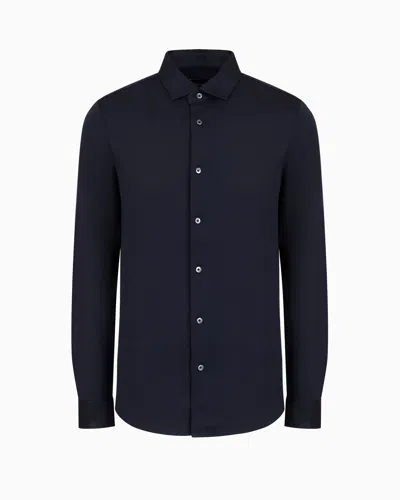 Emporio Armani Tencel-blend Shirt In Navy Blue