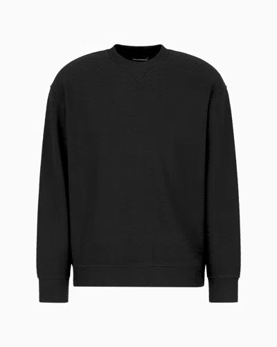Emporio Armani Asv Lyocell Blend Jersey Sweatshirt With All-over Lettering In Black