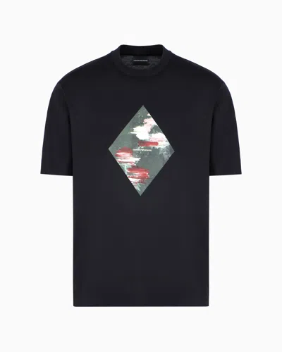 Emporio Armani Asv Lyocell-blend Jersey T-shirt With Abstract Print In Black