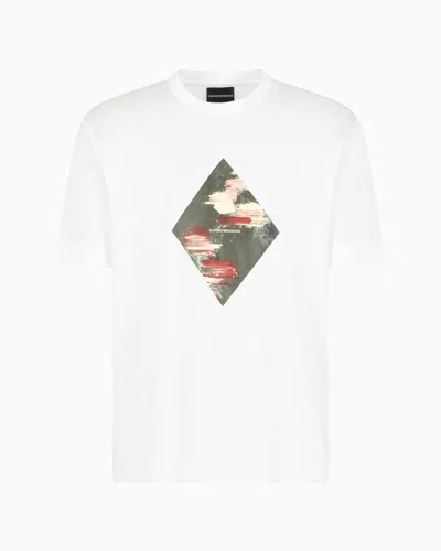 Emporio Armani Asv Lyocell-blend Jersey T-shirt With Abstract Print In White