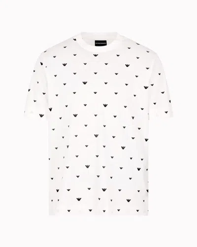 Emporio Armani Asv Lyocell-blend Jersey T-shirt With All-over Micro Eagle Embroidery In White