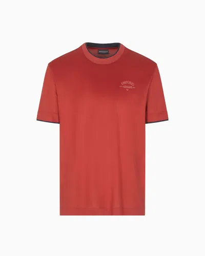 Emporio Armani Asv Lyocell-blend Jersey T-shirt With Contrasting Details In Red