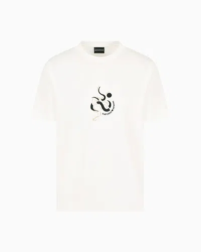 Emporio Armani Asv Lyocell Blend Jersey T-shirt With Lunar New Year Embroidery In White