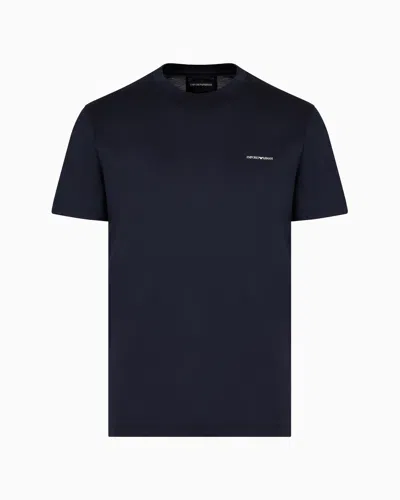 Emporio Armani Official Store Lyocell-blend Jersey T-shirt With Asv Micro Logo Lettering In Navy Blue