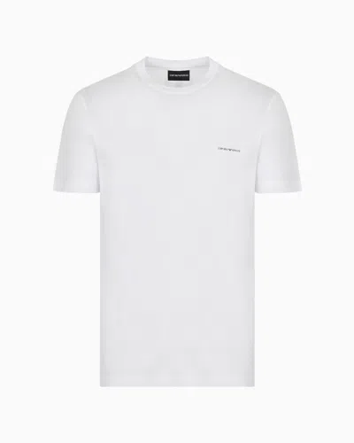 Emporio Armani Tencel-jersey Blend T-shirt With Logo Lettering In White