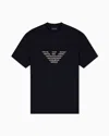 Emporio Armani Asv Lyocell-blend Jersey T-shirt With Oversized Embroidery In Blue