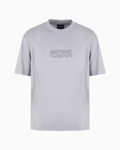 Emporio Armani Asv Lyocell-blend Jersey T-shirt With Stencil-effect Logo Print In Gray