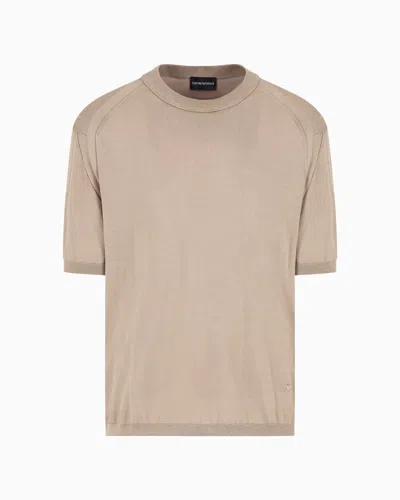 Emporio Armani Asv Lyocell-blend Plain-knit Jumper In Beige