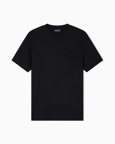 Emporio Armani Asv Lyocell Blend Jersey T-shirt With Stitching Embroidery In Black