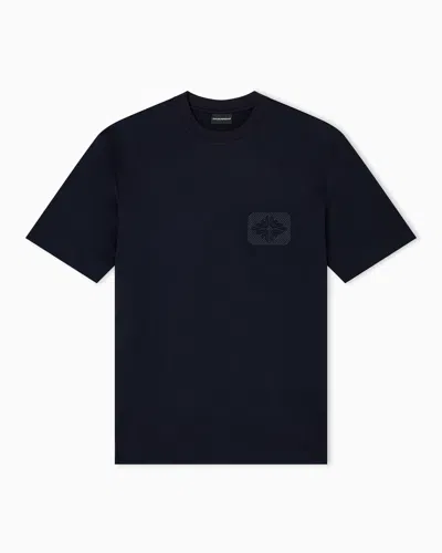 Emporio Armani Asv Lyocell T-shirt With Dome-embossed Eagle Logo In Blue