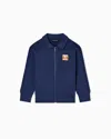 Emporio Armani Kids' Asv Manga Bear Crew Organic Interlock Jersey Comfort-fit Zip-up Sweatshirt