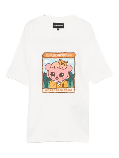 Emporio Armani Kids' Asv Manga Bear T-shirt In White