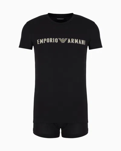 Emporio Armani Asv Megalogo Underwear Set Of T-shirt And Boxer Briefs In Black
