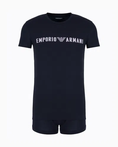 Emporio Armani Asv Megalogo Underwear Set Of T-shirt And Boxer Briefs In Blue