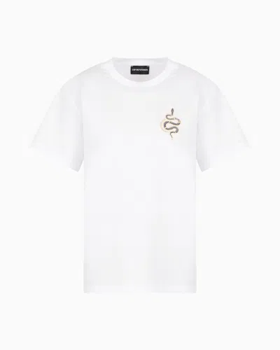 Emporio Armani Mercerised Jersey T-shirt With Lunar New Year Embroidery In White