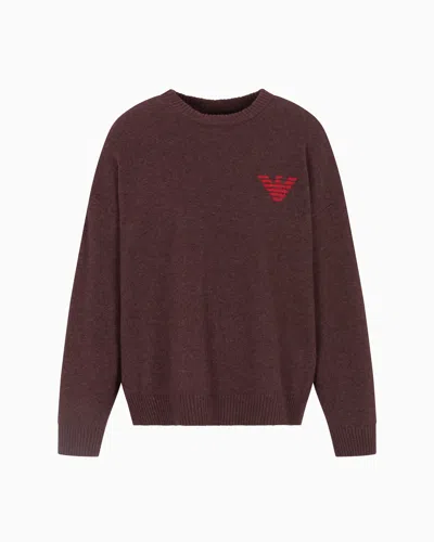 Emporio Armani Asv New York Capsule Collection Virgin-wool Jumper With Jacquard Writing In Red
