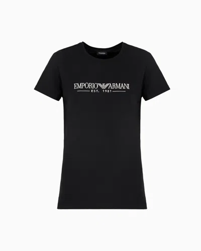 Emporio Armani Asv Organic-cotton Loungewear T-shirt With Logo Print In Black