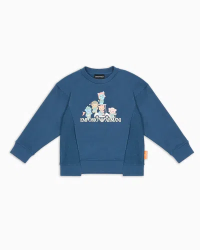 Emporio Armani Kids' Asv Organic Jersey Sweatshirt With Manga Bear Crew Print
