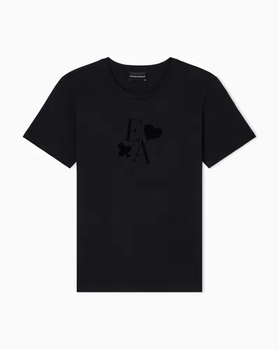 Emporio Armani Asv Organic-jersey T-shirt With A Flocked Logo Print In Black