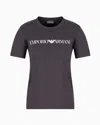 Emporio Armani Official Store Armani Sustainability Values Organic-jersey T-shirt With Logo Print In Blue