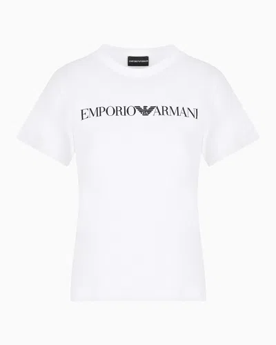 Emporio Armani Official Store Armani Sustainability Values Organic-jersey T-shirt With Logo Print In White Logo
