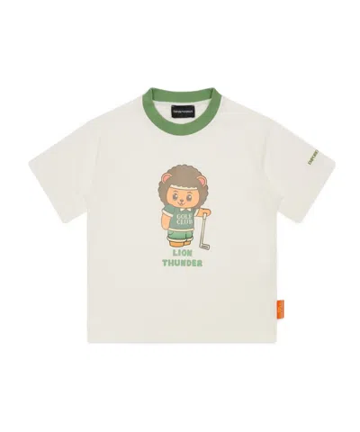 Emporio Armani Asv Organic-jersey T-shirt With Manga Bear Crew Print In White