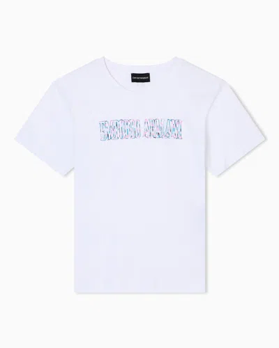 Emporio Armani Asv Organic Jersey T-shirt With Multicoloured Logo Embroidery In Yellow