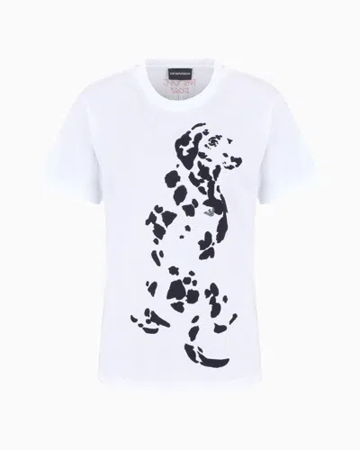 Emporio Armani Asv Organic-jersey T-shirt With We Love Dogs #26 Flocked Print In White