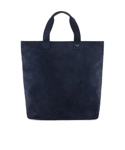 Emporio Armani Asv Oversized Suede Shopper Bag From The Peace Capsule Collection In Navy Blue