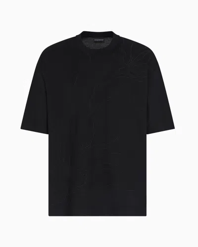 Emporio Armani Asv Oversized T-shirt In Lyocell-blend Jersey With Oversized Flower Embroidery In Black