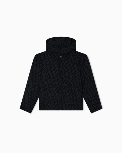 Emporio Armani Kids' Asv Padded Jacket With All-over Flocked Lettering In Black
