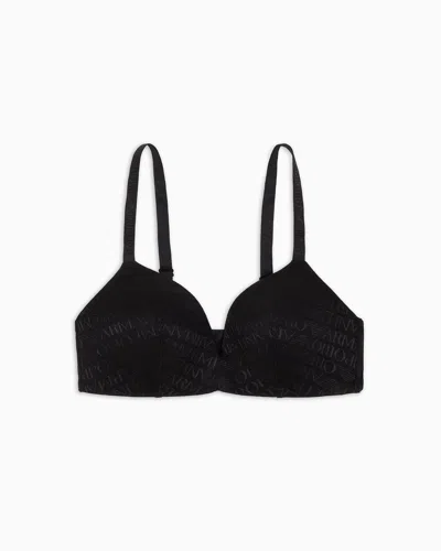 Emporio Armani Asv Padded Triangle Bra In Recycled Mesh With All-over Logo Lettering