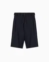 Emporio Armani Textured Regular Fit Pleated Bermuda Shorts In Bleu Marine