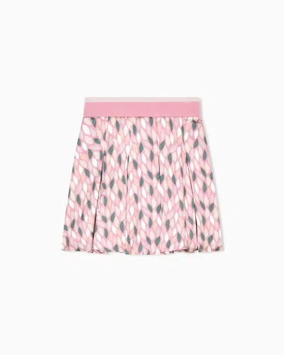 Emporio Armani Kids' Asv Pleated Viscose Skirt With All-over Ea Logo Print