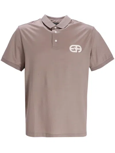 Emporio Armani Logo-patch Button-fastening Polo Shirt In Neutrals