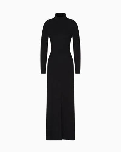 Emporio Armani Asv Polygon Capsule Collection Viscose Crêpe Interlock Long Dress In Black