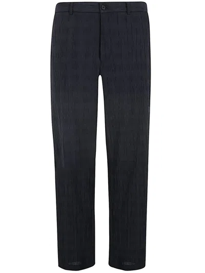 Emporio Armani Official Store Asv Prince Of Wales Patterned Lyocell-seersucker Blend Trousers In Blue