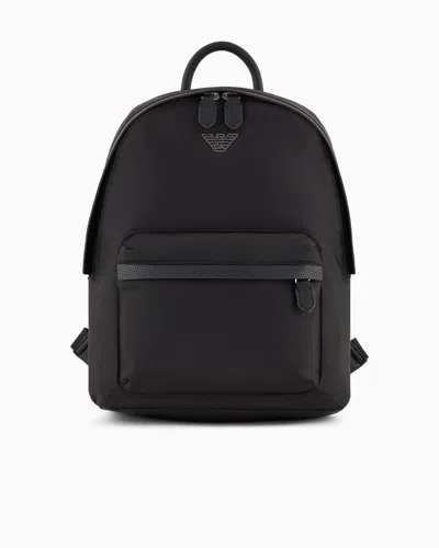 Emporio Armani Official Store Asv Recycled Nylon Backpack With Eagle Plaque In Black