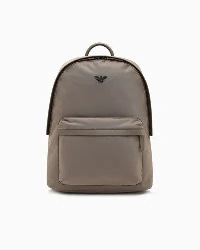Emporio Armani Asv Recycled Nylon Round Backpack In Brown