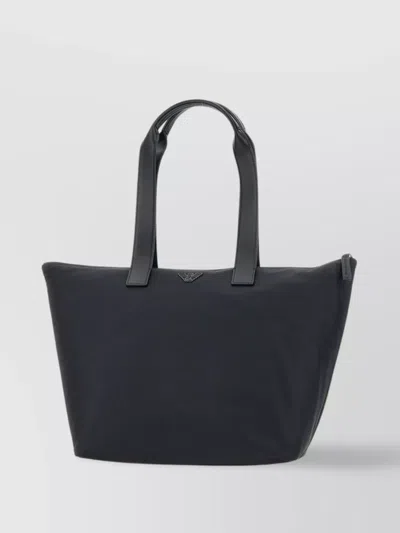 Emporio Armani Asv Recycled Nylon Shopper Handbag In Black