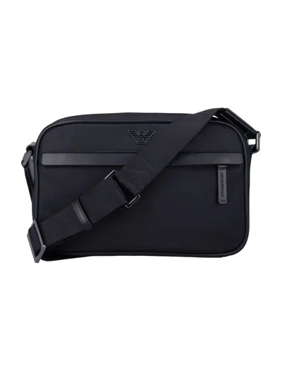 Emporio Armani Asv Recycled Nylon Shoulder Bag In Black Beauty